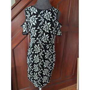 Lac Bleu Cold Shoulder Black White  Embroidered Floral dress Size 12